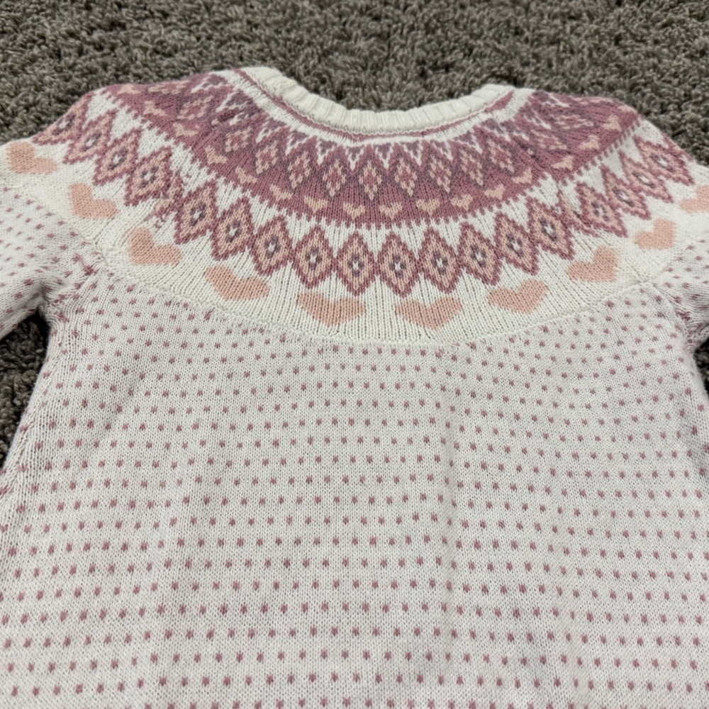 Cynthia Rowley Pink and White fair isle Sweater Dress with scarf, size med 7-8 - Picture 6 of 7